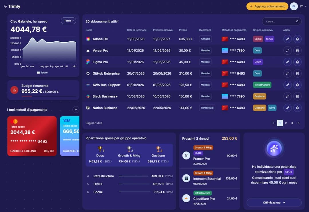 Dashboard pulita e organizzata